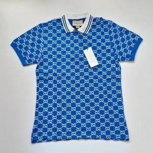 GUCCI mens blue cotton new polo shirt